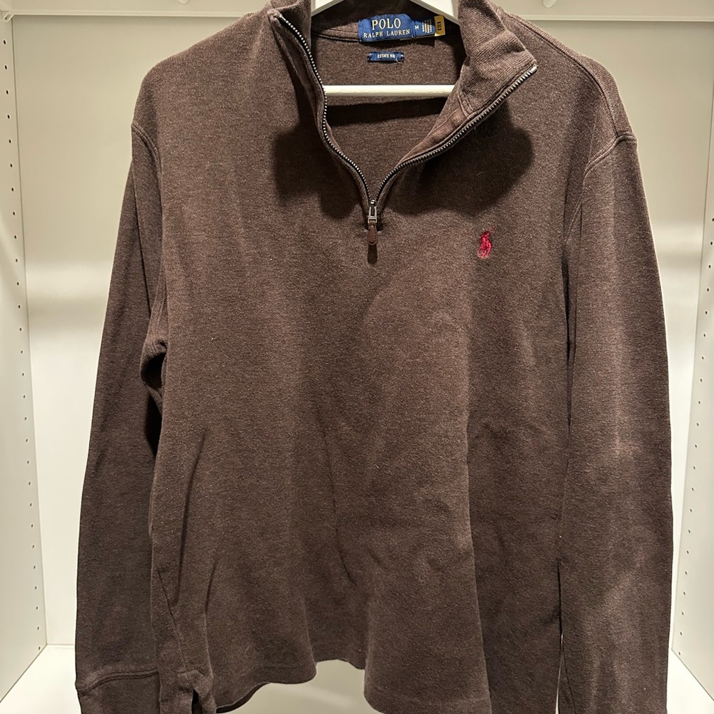 Ralph Lauren Brown Zip Up Sweater with Logo